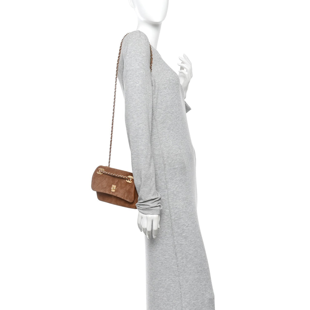 Suede Calfskin Quilted Small Eyes On You Flap Camel