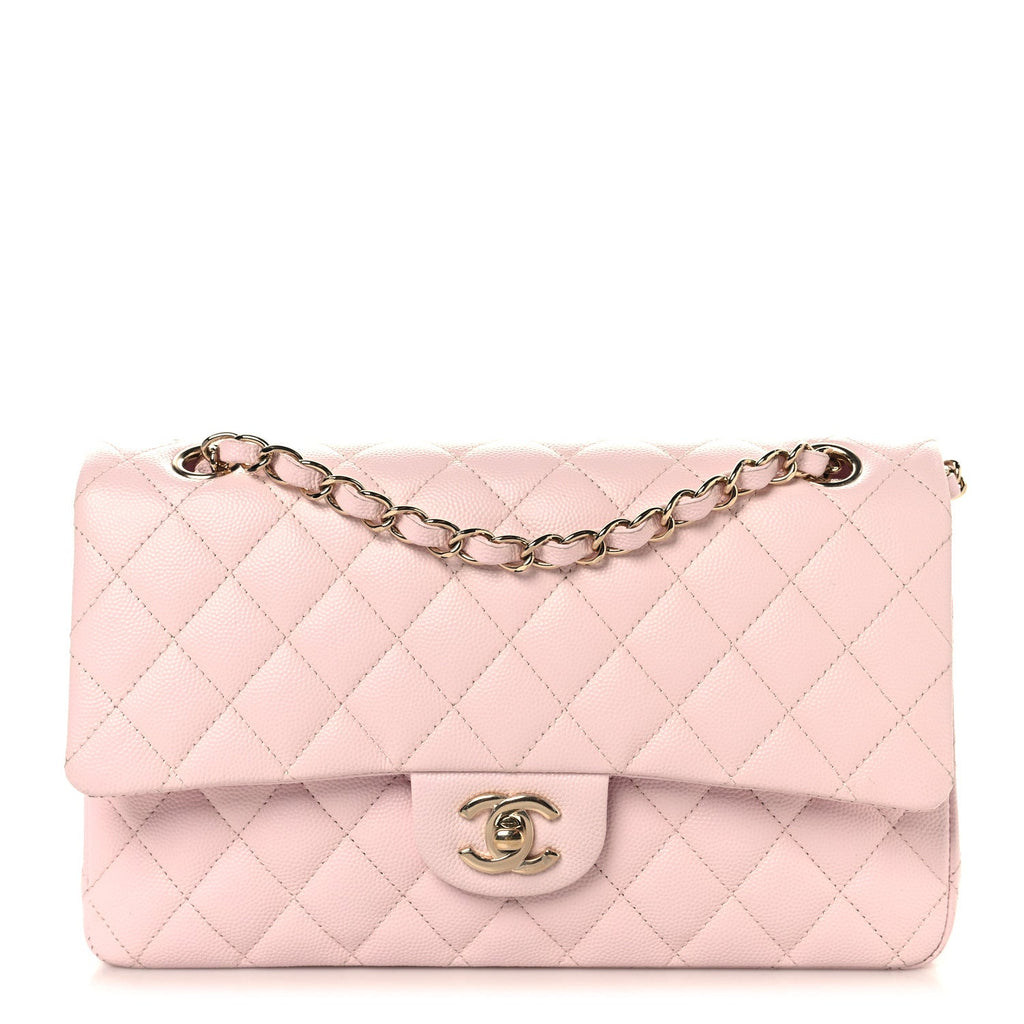 Caviar Quilted Medium Double Flap Light Pink