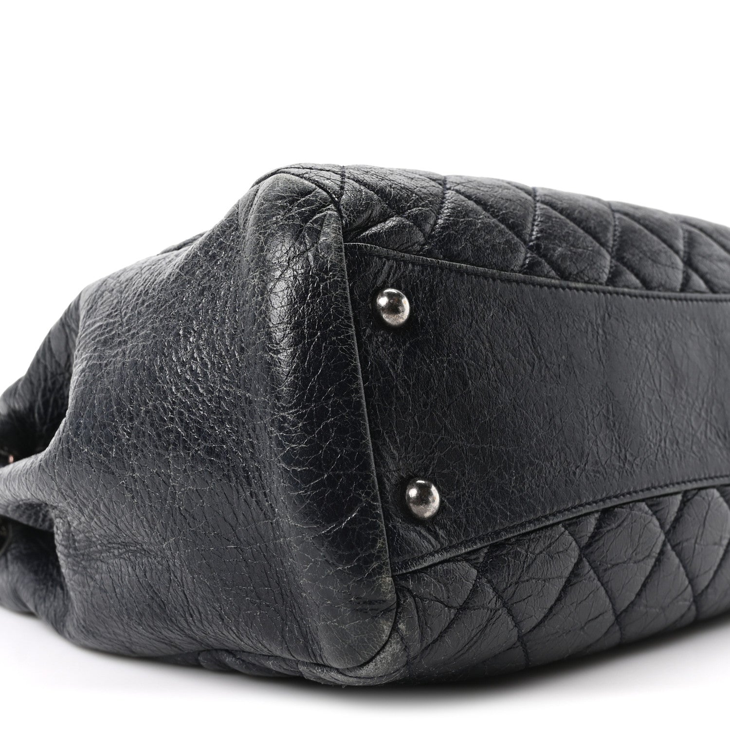 Glazed Calfskin Quilted Tote Navy
