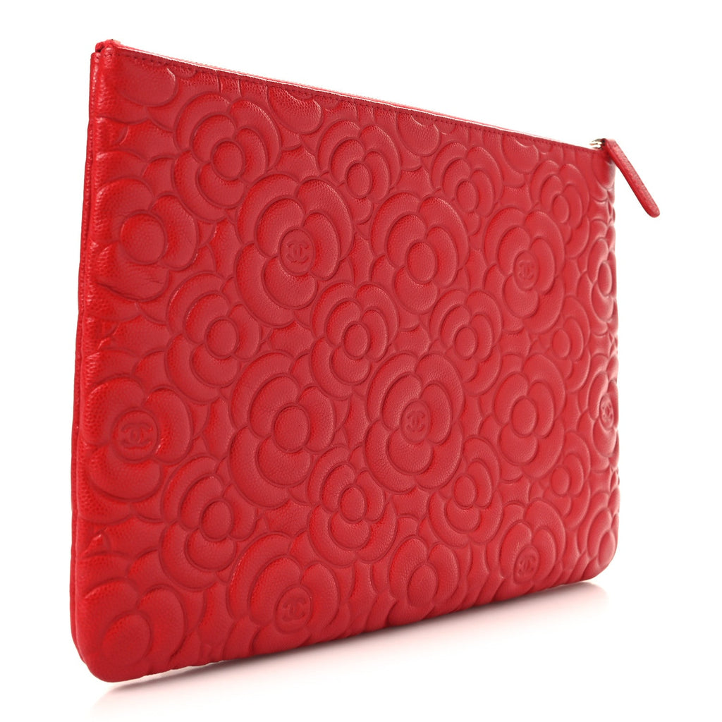 Caviar Camellia Embossed Medium Cosmetic Case Red