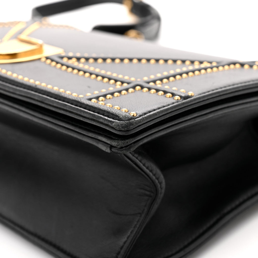 Lambskin Studded Medium Diorama Flap Bag Black