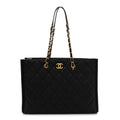 Caviar Quilted Chain Large Shopping Tote With Coin Purse Black