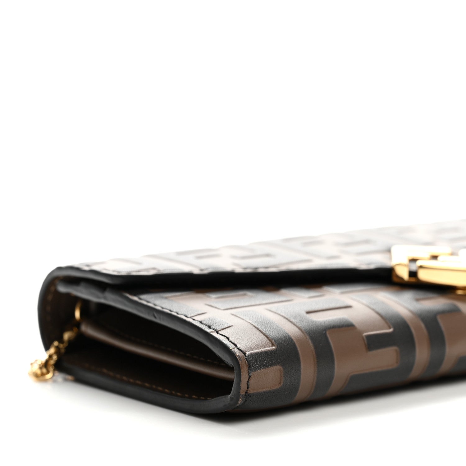 Vitello Soft F is Fendi Bi-Color FF 1974 Embossed Continental Envelope Wallet On Chain Maya Black