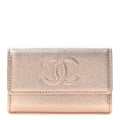 Metallic Caviar Quilted CC Flap Card Holder Copper