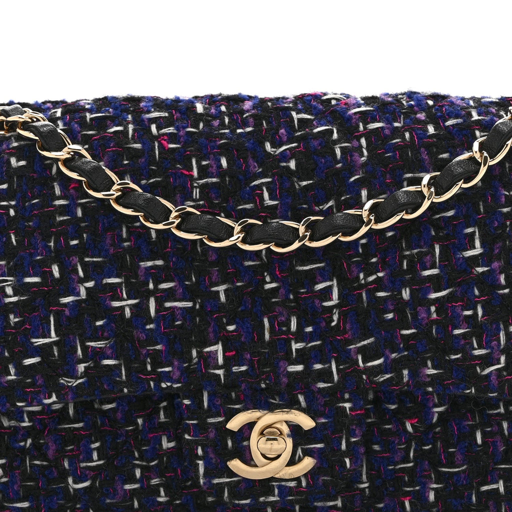 Tweed Quilted Medium Double Flap Dark Purple