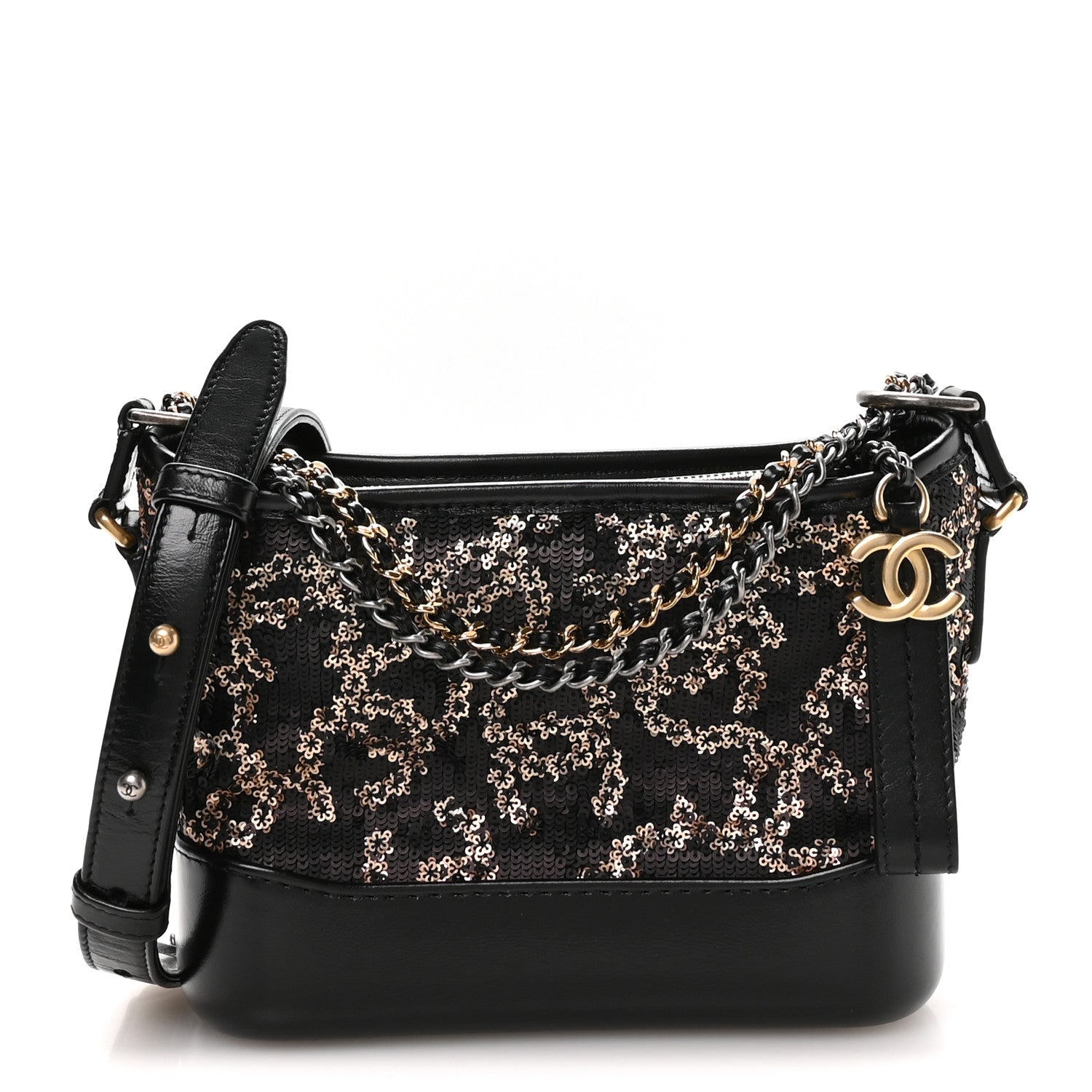 Sequin Calfskin Small Gabrielle Hobo Black Gold