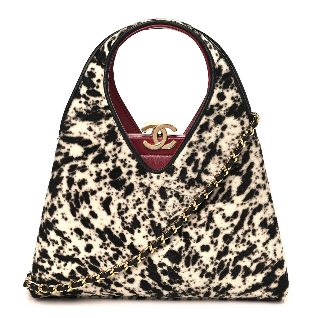 Pony Hair Printed Chic Lady Small Shopping Tote White Black