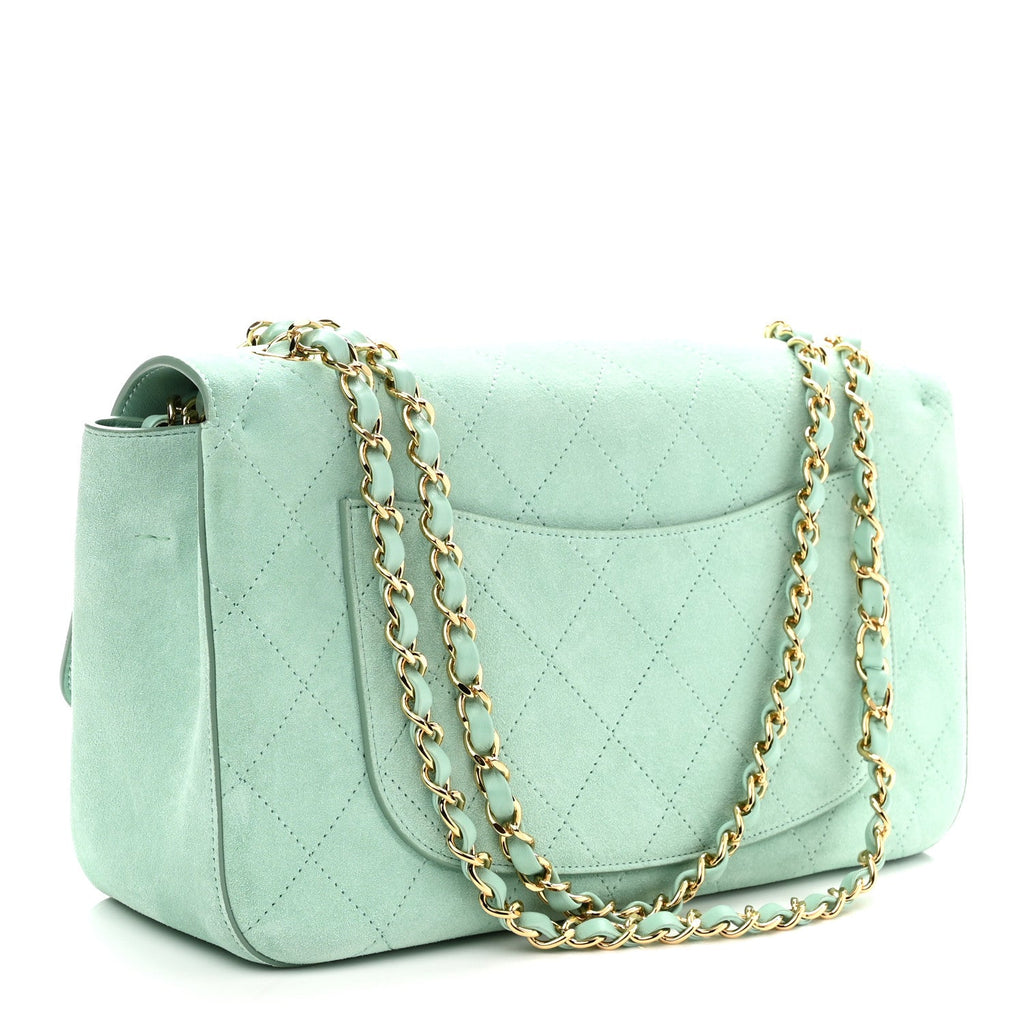 Suede Calfskin Small Souplissimo Maxi Flap Green
