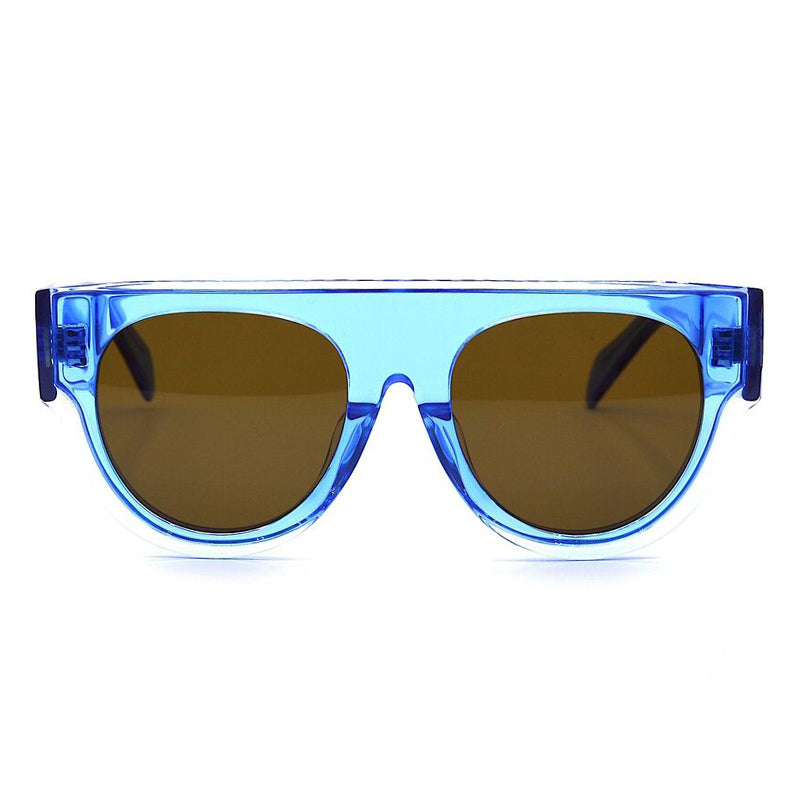 Celine Sunglasses Round Full Rim, Blue Transparent Frame and Brown Lens CL40012F84E