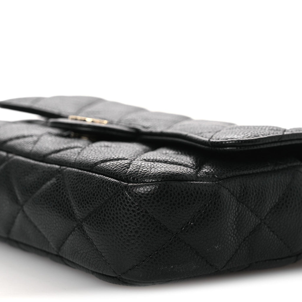 Caviar Quilted Flap Phone Holder With Chain Black