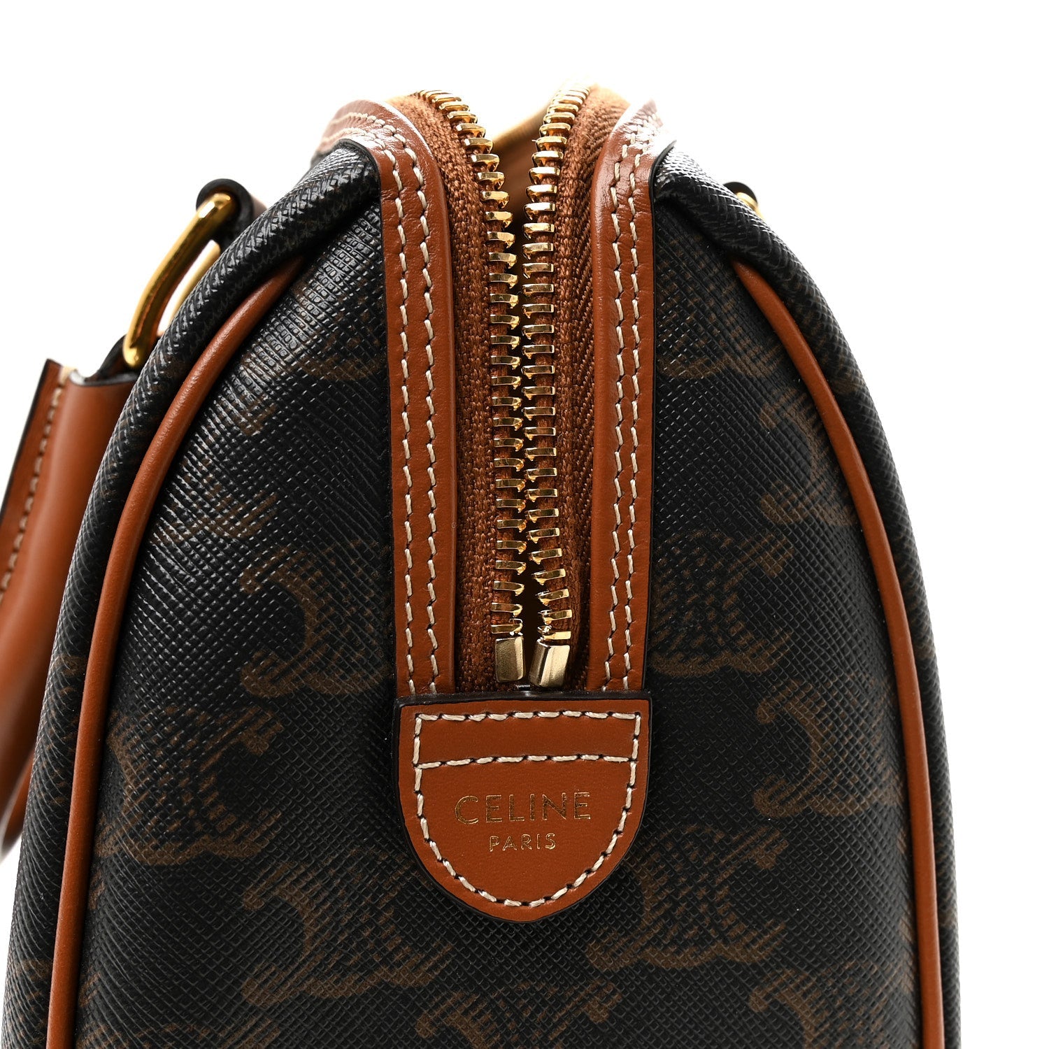 Triomphe Canvas Calfskin Small Boston Bag Tan