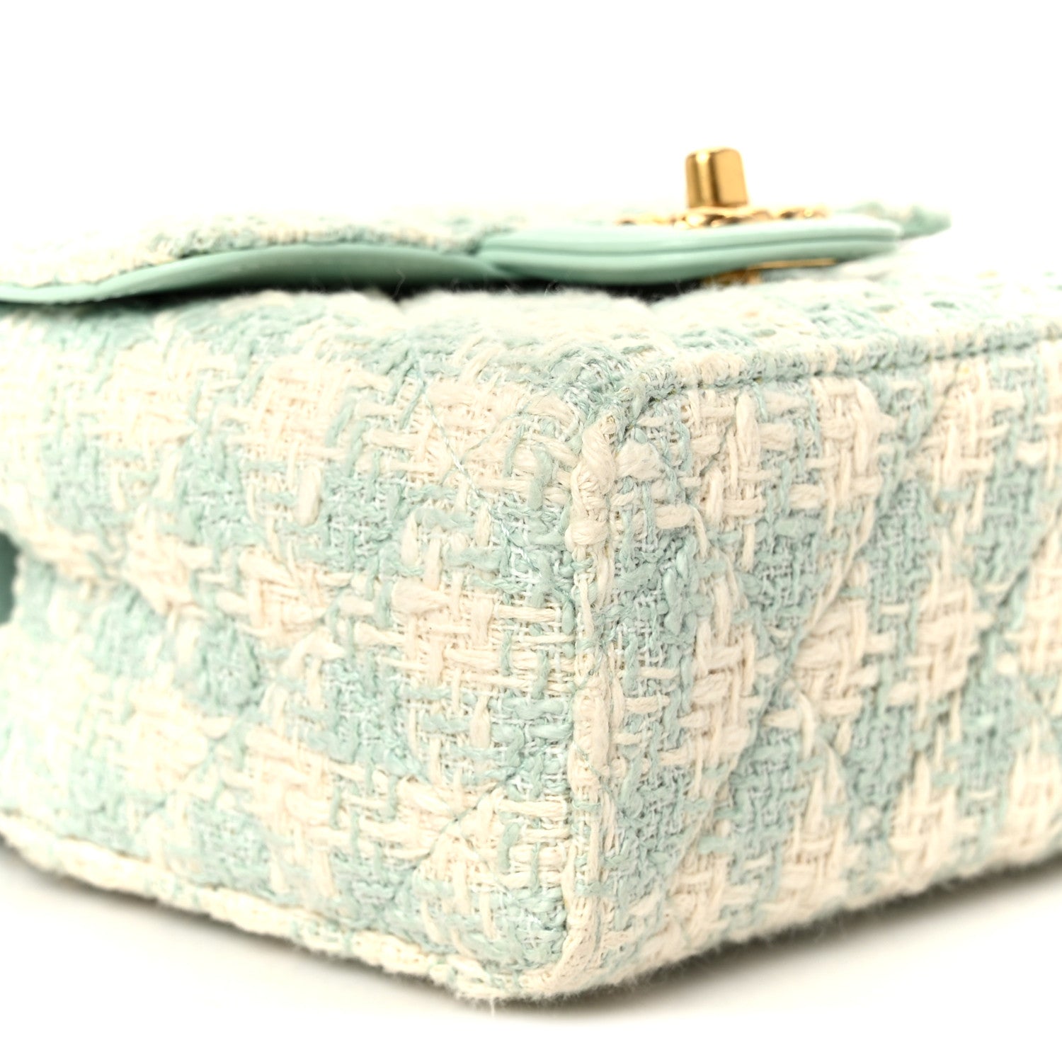 Tweed Handle Crush Top Handle Flap Bag Light Blue Ecru