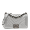 Metallic Caviar Chevron Quilted Medium Boy Flap Silver