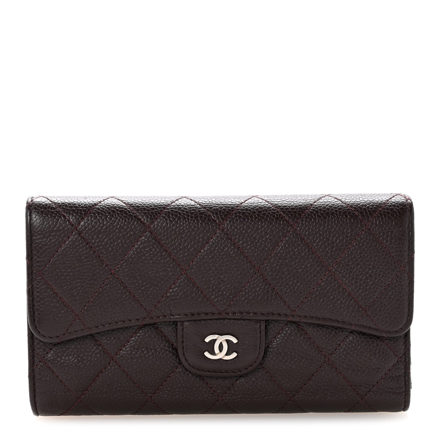 Caviar Quilted Large Flap Wallet Burgundy