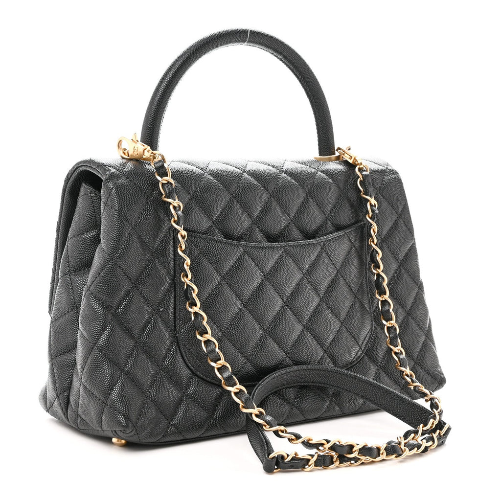 Caviar Quilted Small Coco Handle Flap Black