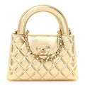 Metallic Shiny Aged Calfskin Quilted Nano Kelly Shopper Gold