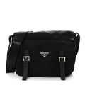 Tessuto Nylon Saffiano Double Buckle Messenger Shoulder Bag Black