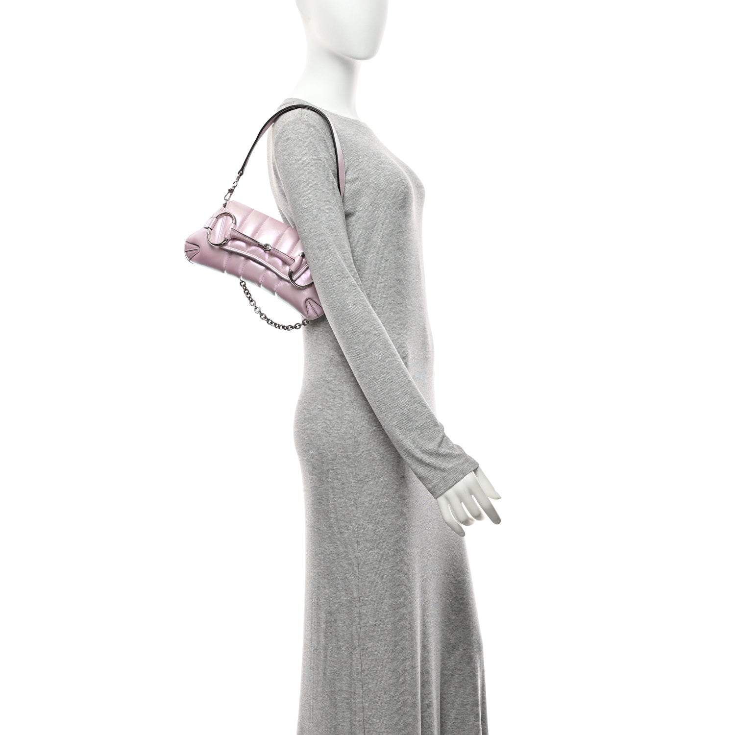 Iridescent Nappa Vertical Matelasse Small Maxi Horsebit Chain Shoulder Bag Escape Pink