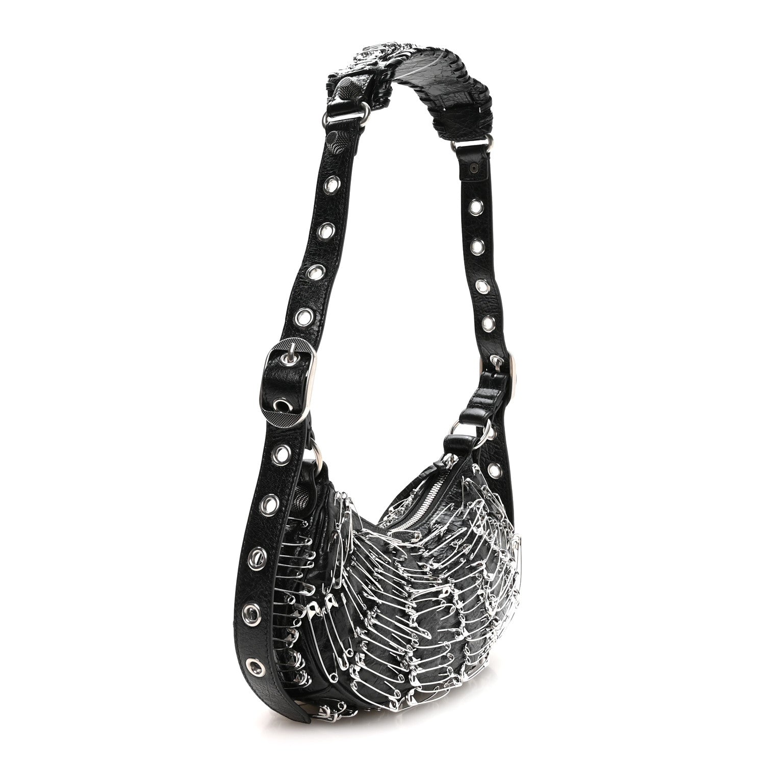 Agneau Arena Safety Pin Le Cagole Shoulder Bag XS Black