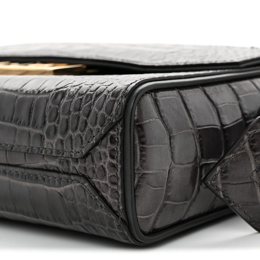 Calfskin Crocodile Embossed Small Eden Storm Grey