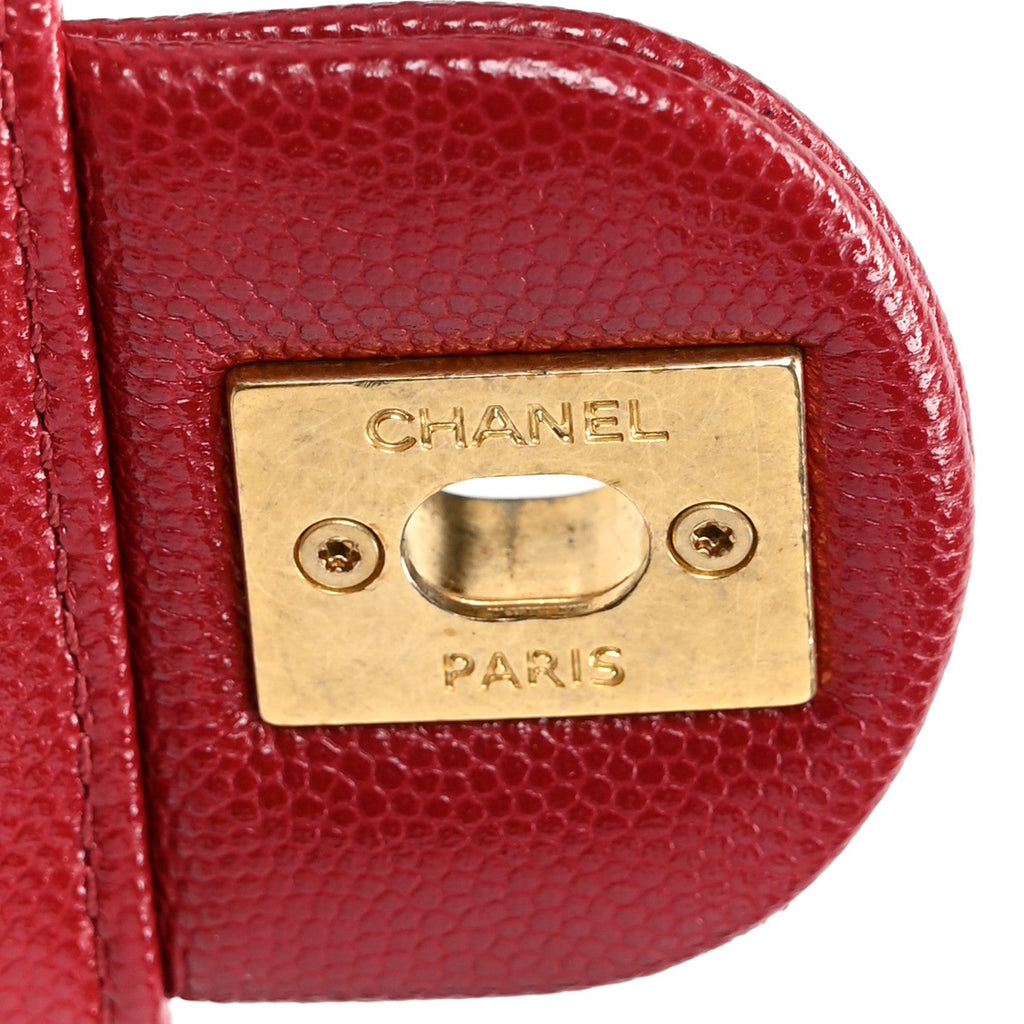 Caviar Quilted Camellia Chain Around Flap Red