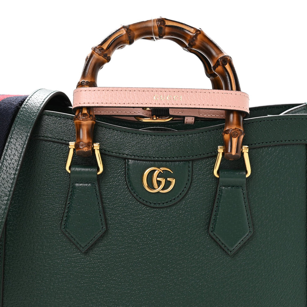 Textured Dollar Calfskin Web Diana Tote Bag Vintage Green Powder Pink