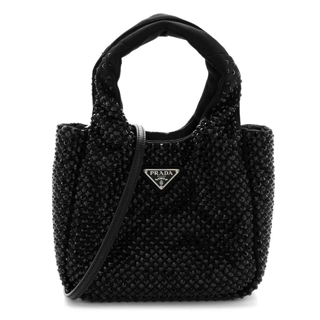 Satin Crystal Soft Padded Small Double Handled Shoulder Bag Black