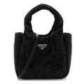 Satin Crystal Soft Padded Small Double Handled Shoulder Bag Black