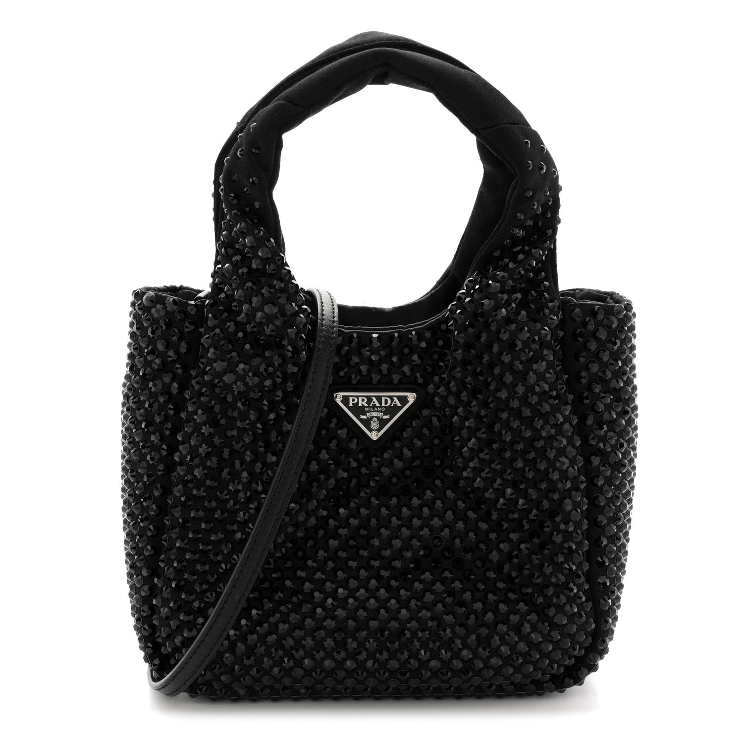 Satin Crystal Soft Padded Small Double Handled Shoulder Bag Black
