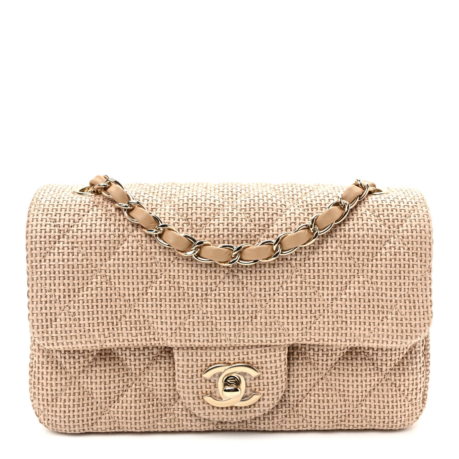 Braided Raffia Quilted Mini Rectangular Flap Dark Beige