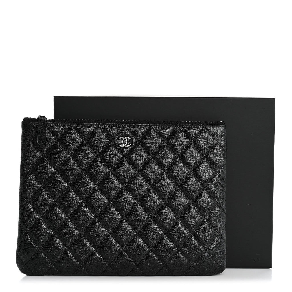 Iridescent Caviar Quilted Medium Cosmetic Case Black