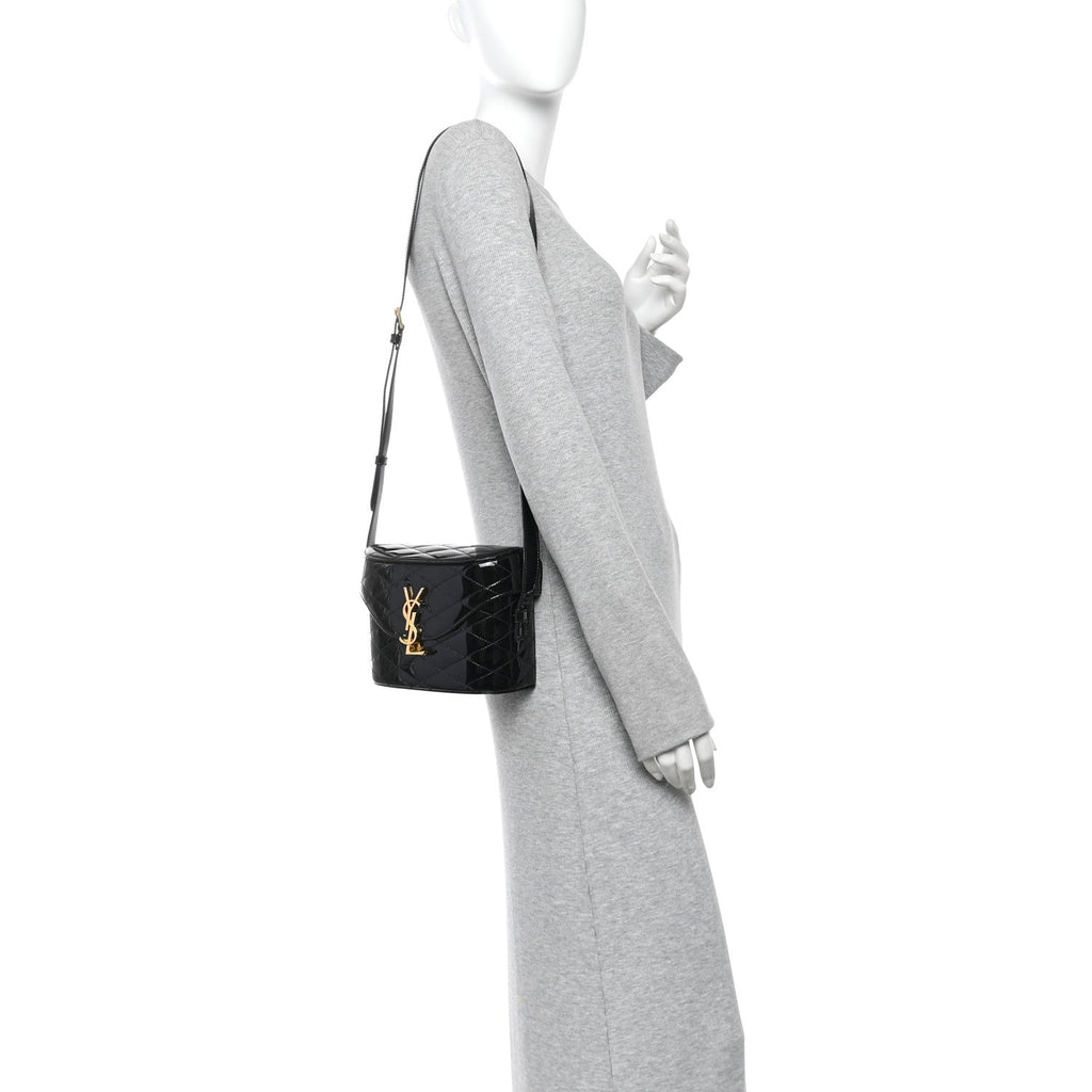 Patent Matelasse Monogram June Box Bag Black