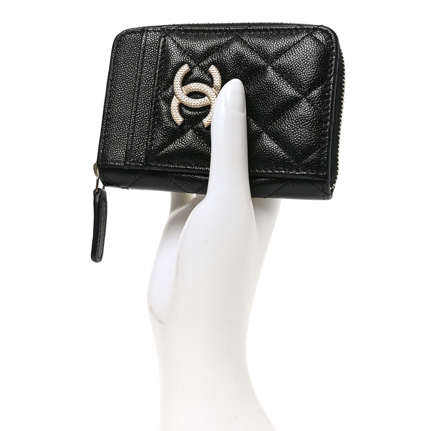 Caviar Quilted Studded CC Zip Card Holder Black