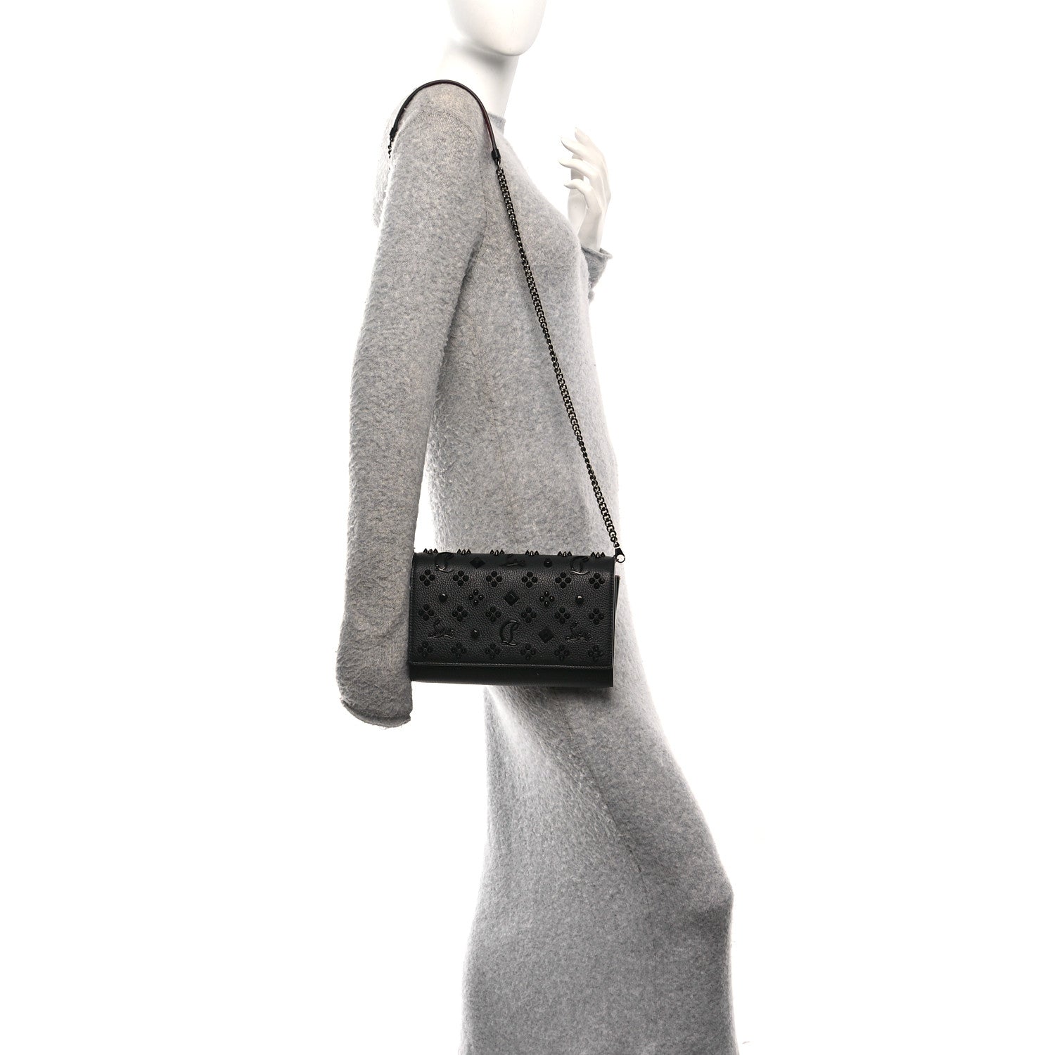 Calfskin Spikes Loubinthesky Paloma Clutch Black