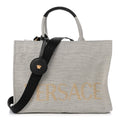 Canvas Calfskin Studded Large Logo Tote Bag Ecru Black