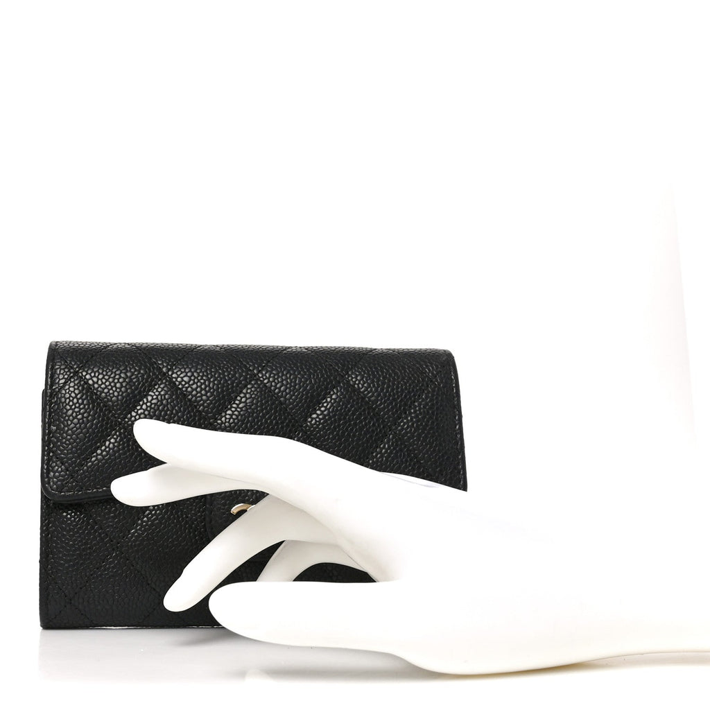 Caviar Quilted Medium Flap Wallet Black