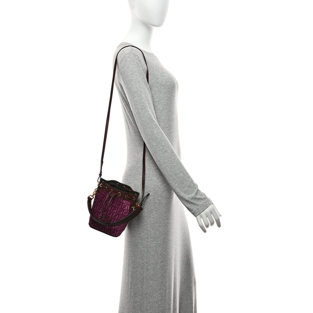 Chenille Vitello F is Fendi Micro FF Mini Mon Tresor Bucket Bag Rosso Roma