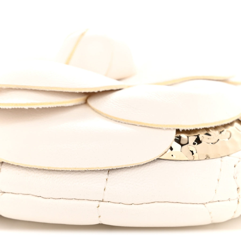 Lambskin Mini Camellia Bouquet Clutch With Chain White