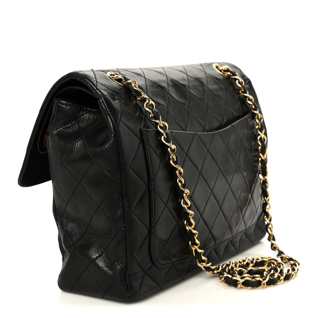 Lambskin Quilted Medium Double Flap Black