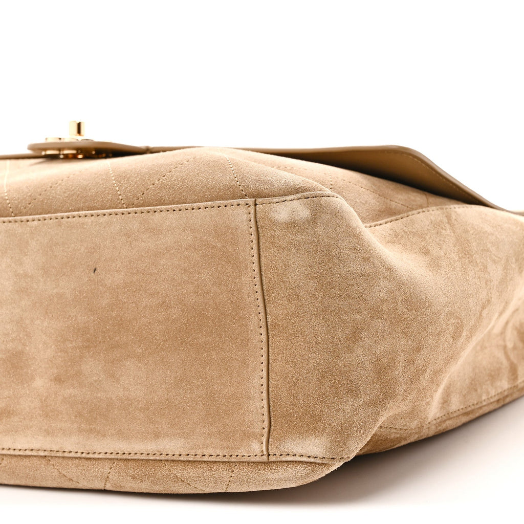 Suede Calfskin Souplissimo Maxi Flap Dark Beige