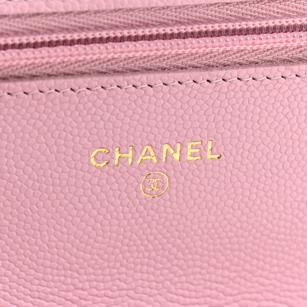 Caviar Quilted Textured CC Wallet on Chain WOC Light Pink