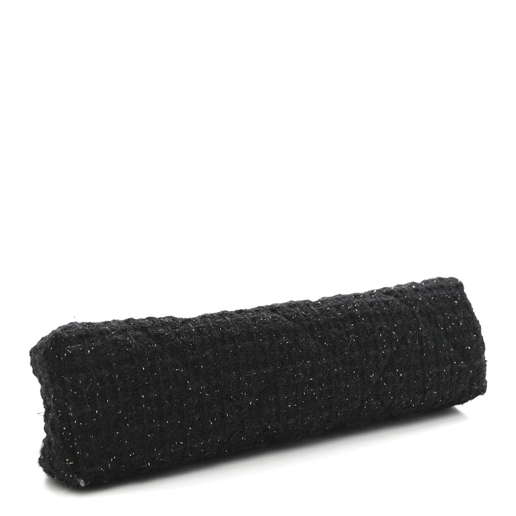 Tweed Quilted Kiss Lock Clutch Black