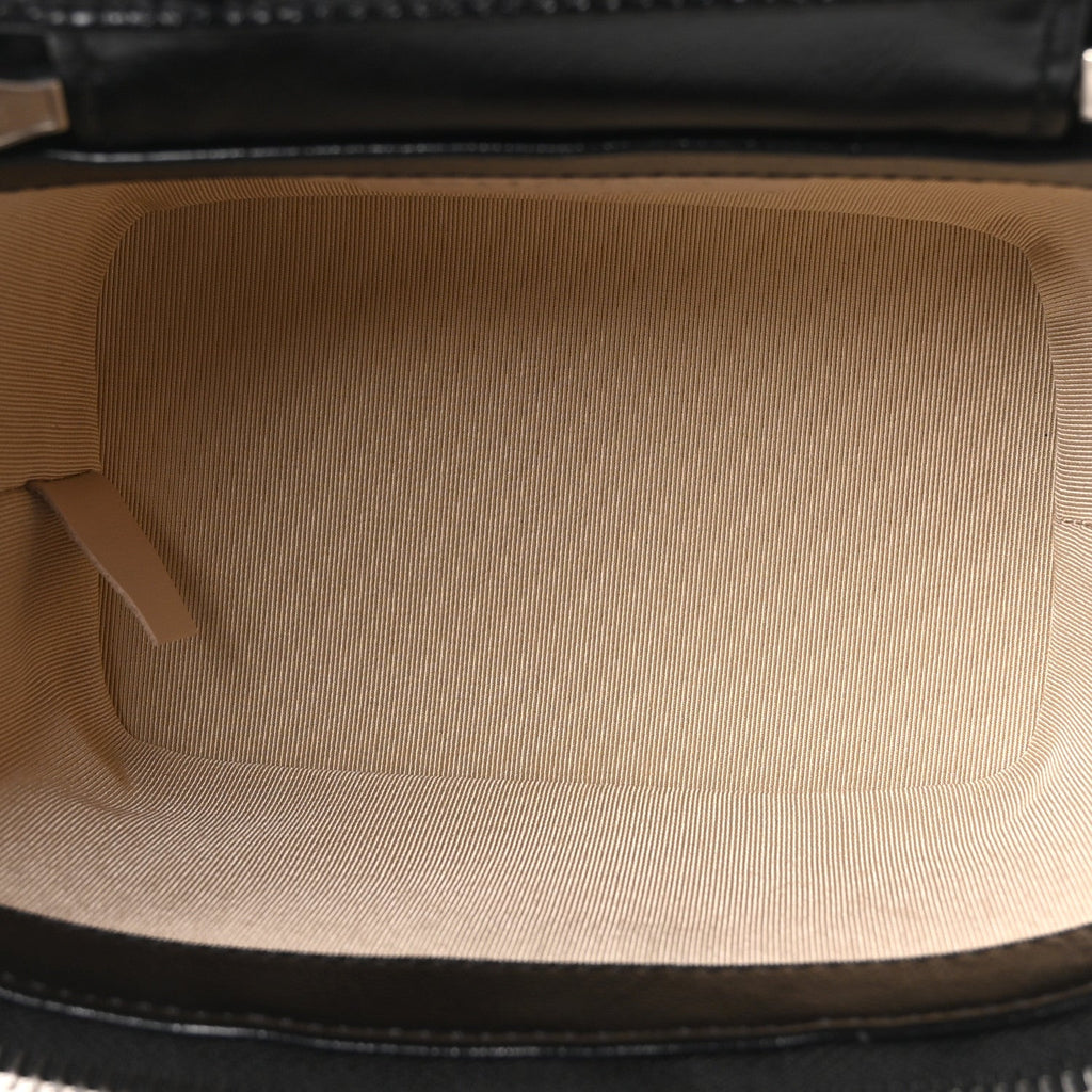 Calfskin Raffia Small Vanity Case Bag Black Beige