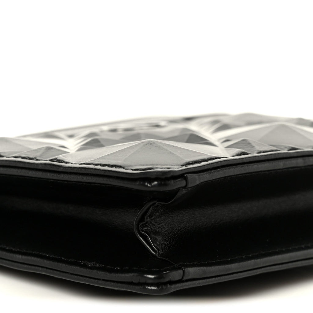 Calfskin Macrocannage Diamond Caro Zipped Pouch With Chain Black