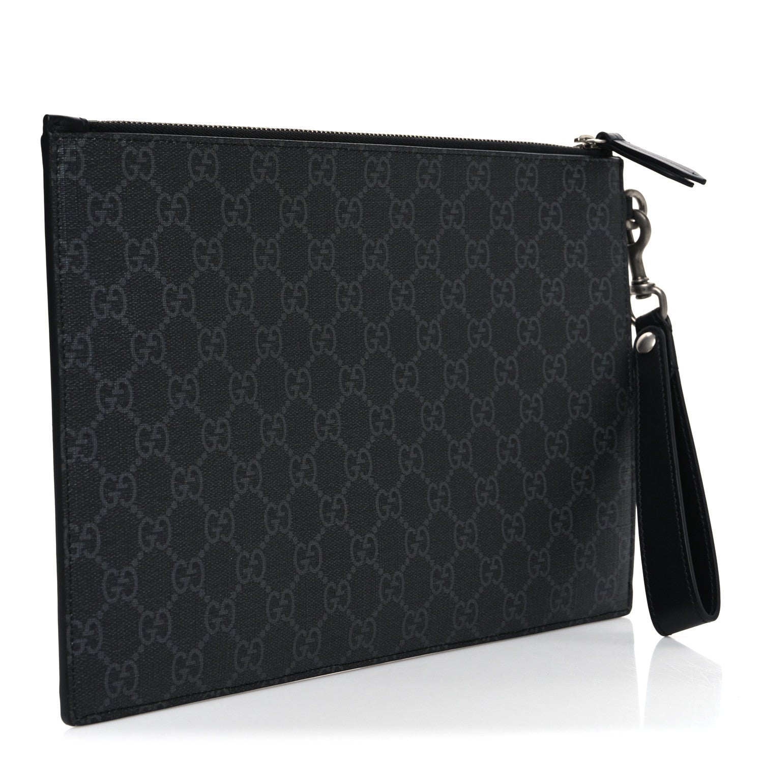 GG Supreme Monogram Kingsnake Zip Wristlet Pouch Black Grey