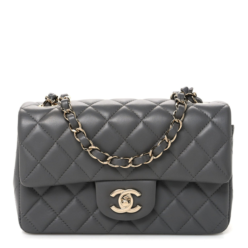 Lambskin Quilted Mini Rectangular Flap Grey
