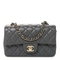 Lambskin Quilted Mini Rectangular Flap Grey