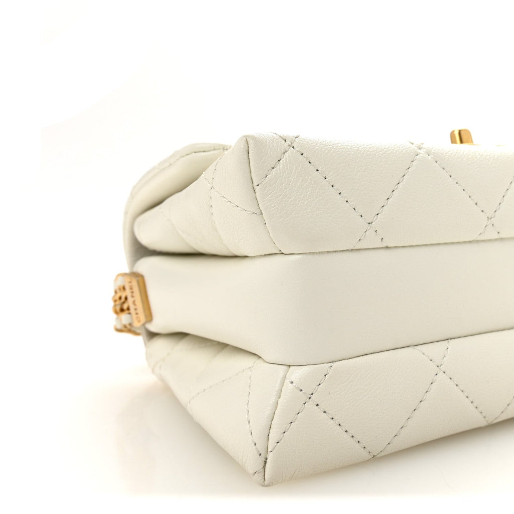 Lambskin Quilted Small CC Crystal Logo Chain Flap White