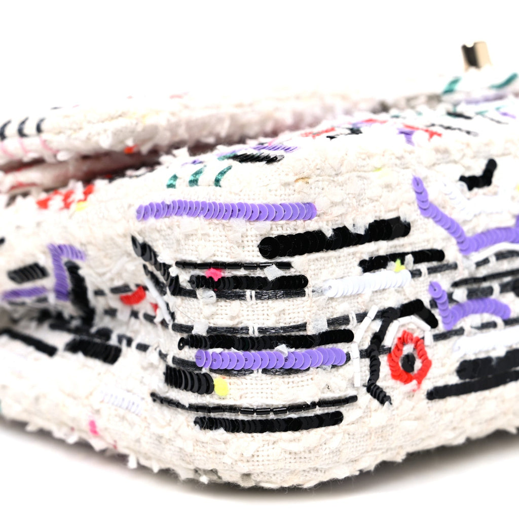 Tweed Braid Sequin Medium Double Flap White Purple Multicolor