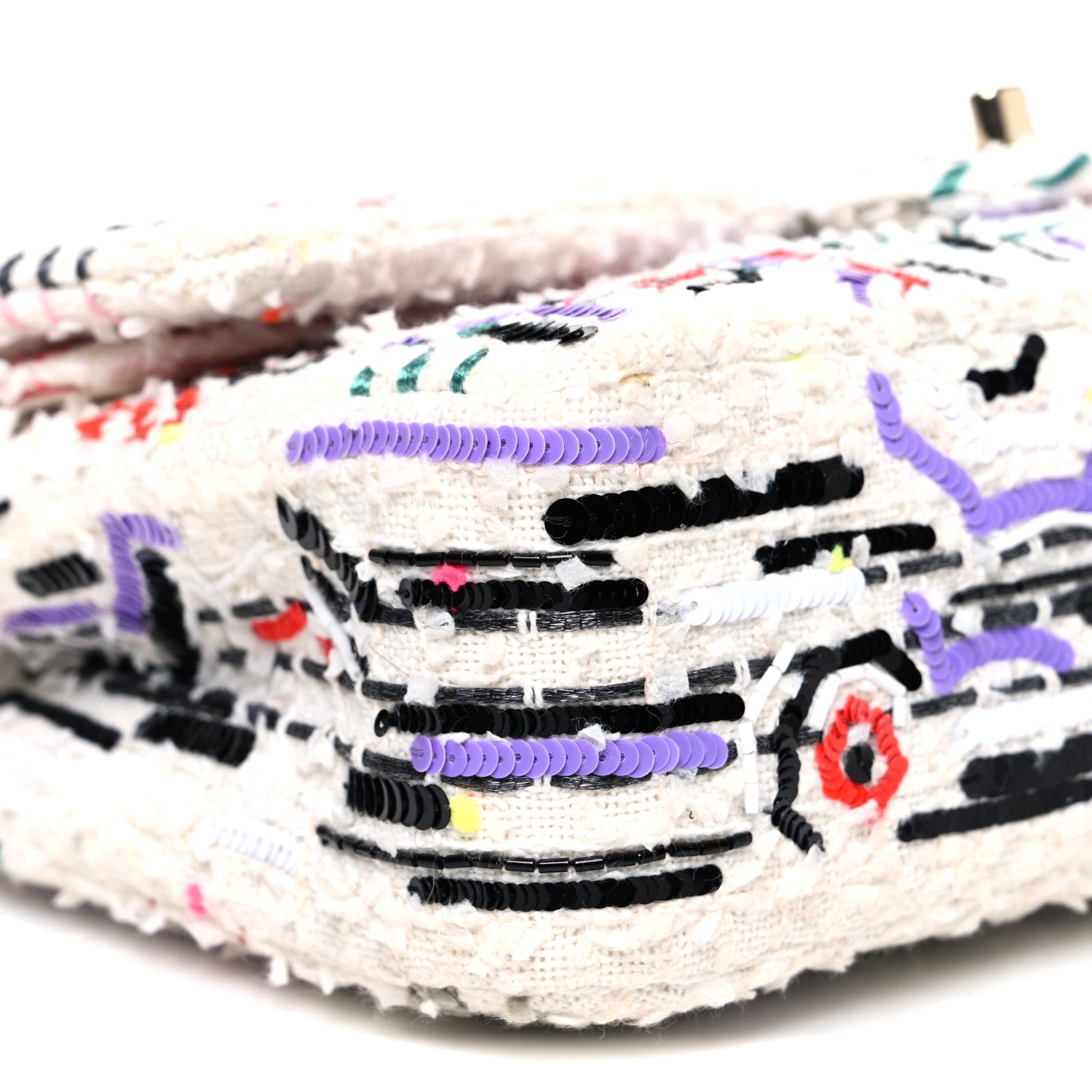 Tweed Braid Sequin Medium Double Flap White Purple Multicolor